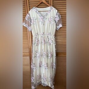 Sheer Floral Embroidered Maxi Dress Size Large